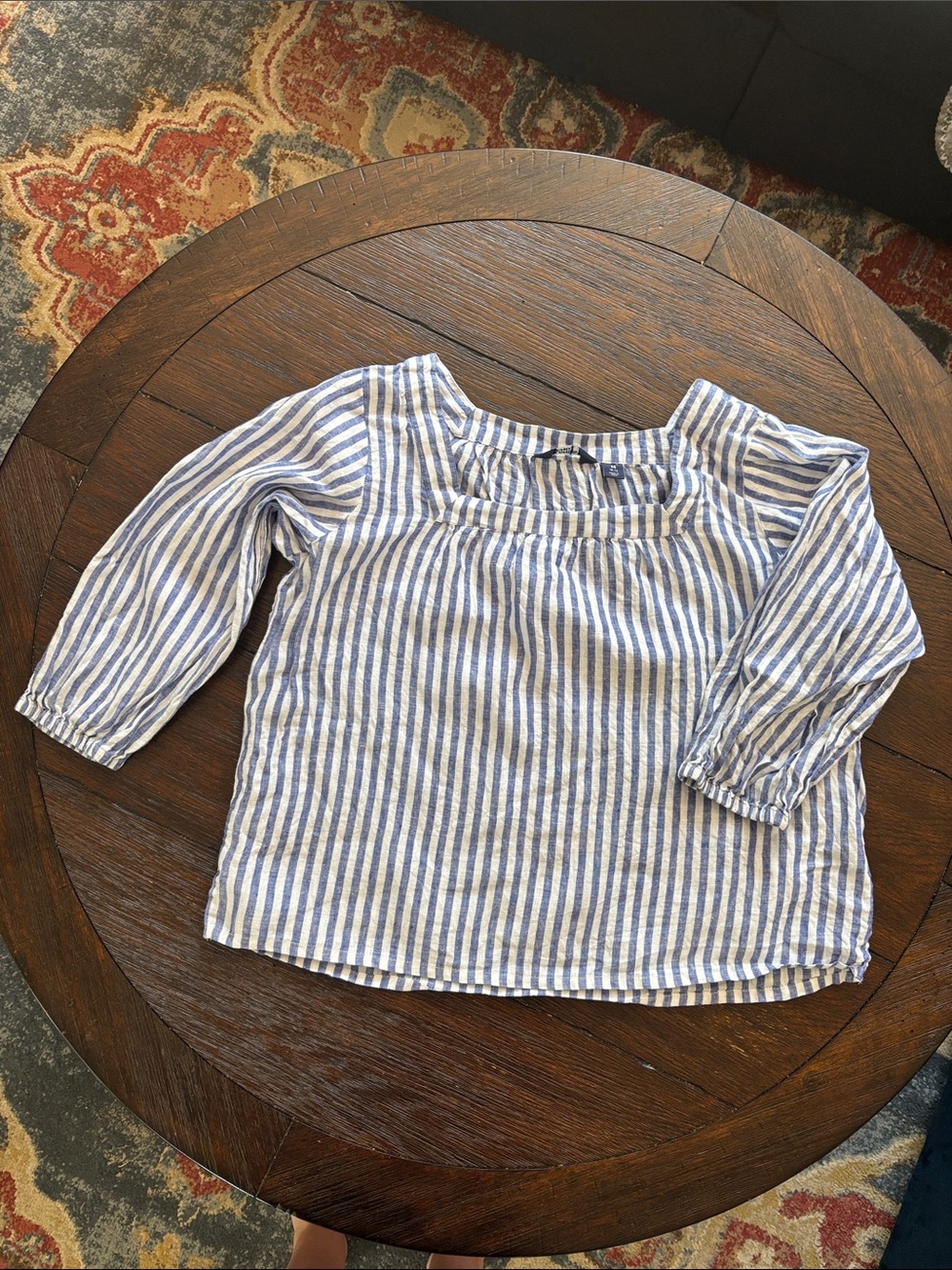 Lands' End Girls' Blue and White Striped Square-Neck Blouse